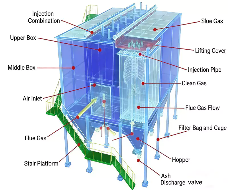 BLBD1W/230W Series Bag Dust Collector Internal Pulse Jet Mechanism of Baghouse